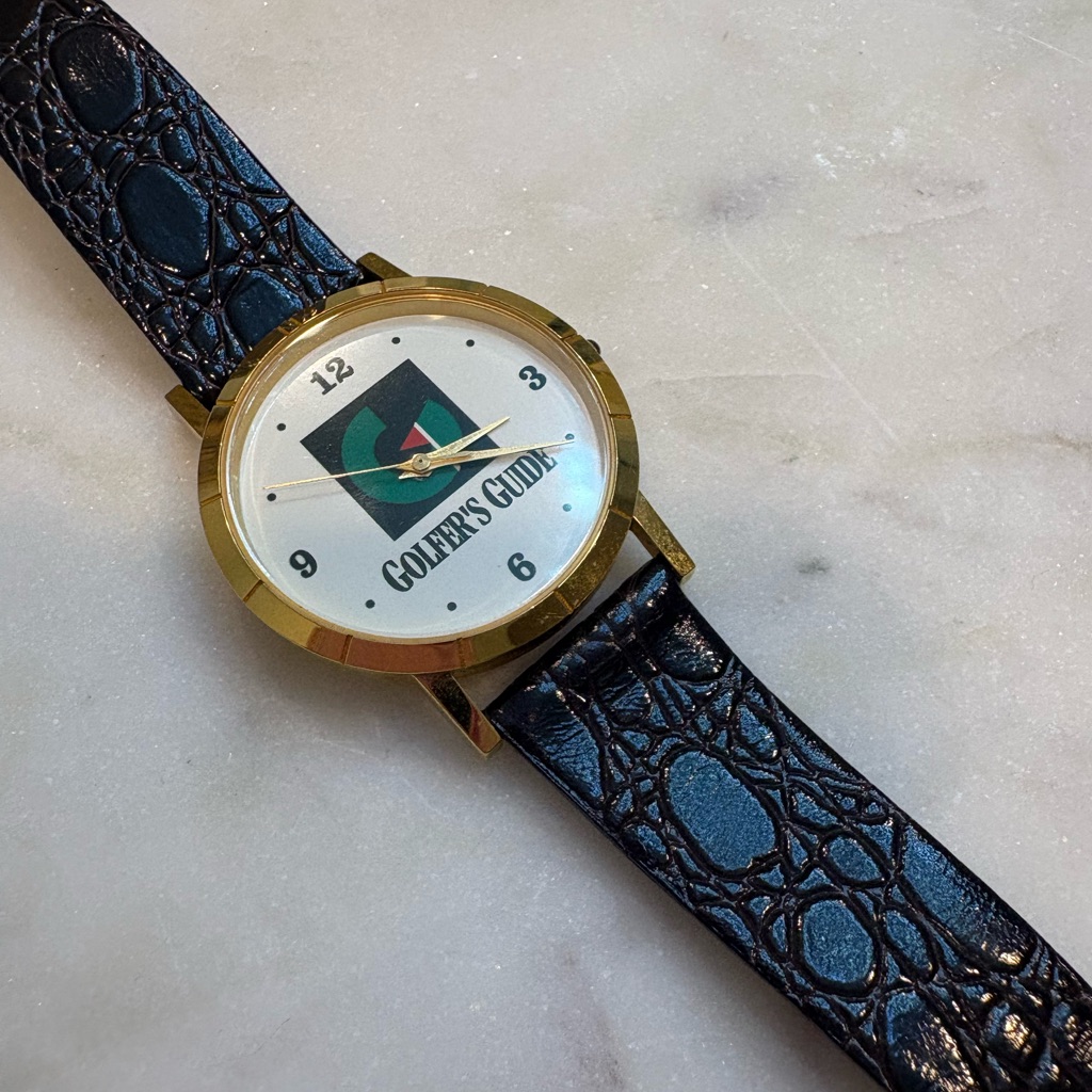Gold And Black Watch With Crocodile Pattern Strap Golfers